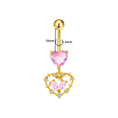 Three-dimensional Copper Flowers Belly Ring With Platinum Plated Electroplated Finish And Zircon Inlay