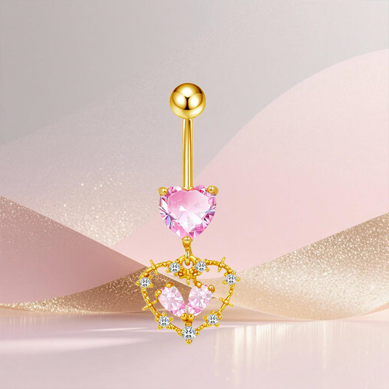 Three-dimensional Copper Flowers Belly Ring With Platinum Plated Electroplated Finish And Zircon Inlay