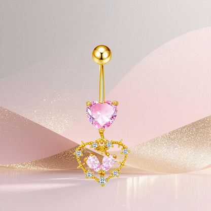 Three-dimensional Copper Flowers Belly Ring With Platinum Plated Electroplated Finish And Zircon Inlay