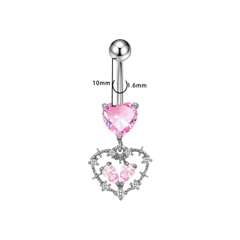 Three-dimensional Copper Flowers Belly Ring With Platinum Plated Electroplated Finish And Zircon Inlay