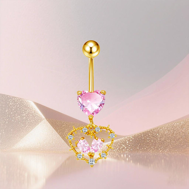 Three-dimensional Copper Flowers Belly Ring With Platinum Plated Electroplated Finish And Zircon Inlay