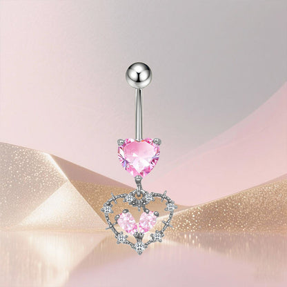 Three-dimensional Copper Flowers Belly Ring With Platinum Plated Electroplated Finish And Zircon Inlay