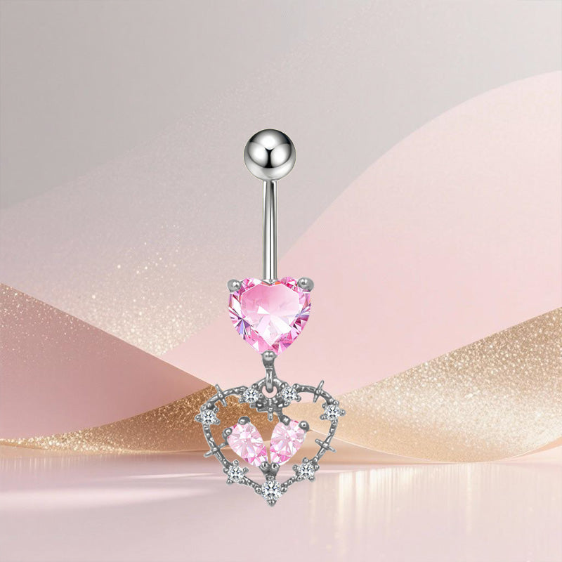 Three-dimensional Copper Flowers Belly Ring With Platinum Plated Electroplated Finish And Zircon Inlay