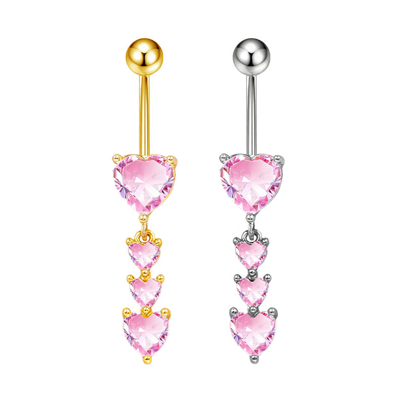 Three-dimensional Copper Flowers Belly Ring With Platinum Plated Electroplated Finish And Zircon Inlay
