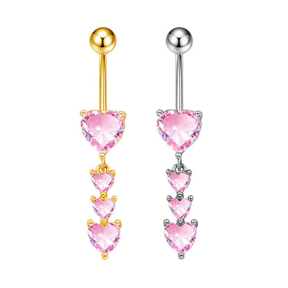 Three-dimensional Copper Flowers Belly Ring With Platinum Plated Electroplated Finish And Zircon Inlay