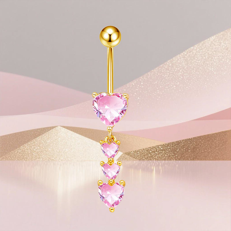 Three-dimensional Copper Flowers Belly Ring With Platinum Plated Electroplated Finish And Zircon Inlay