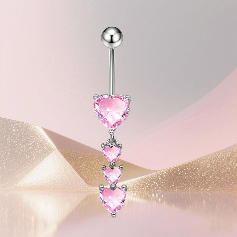 Three-dimensional Copper Flowers Belly Ring With Platinum Plated Electroplated Finish And Zircon Inlay