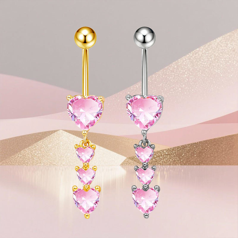 Three-dimensional Copper Flowers Belly Ring With Platinum Plated Electroplated Finish And Zircon Inlay