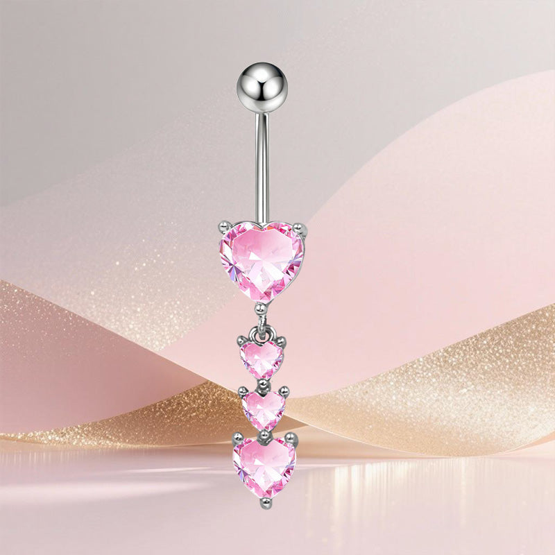 Three-dimensional Copper Flowers Belly Ring With Platinum Plated Electroplated Finish And Zircon Inlay
