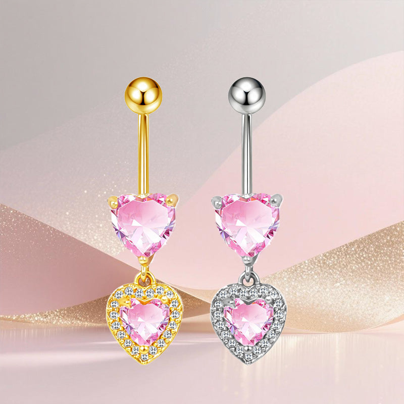 Three-dimensional Copper Flowers Belly Ring With Platinum Plated Electroplated Finish And Zircon Inlay