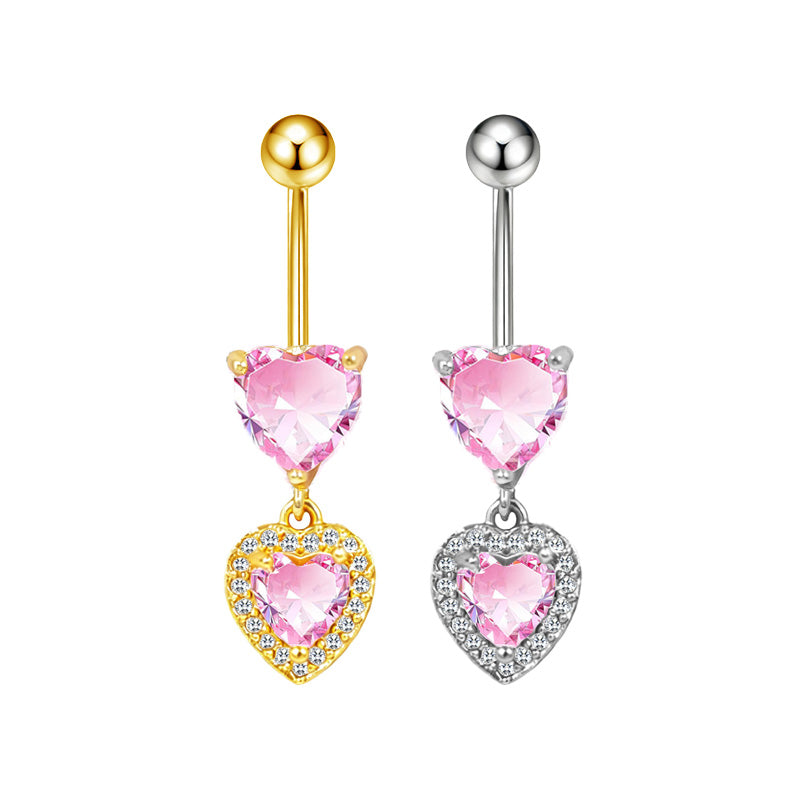 Three-dimensional Copper Flowers Belly Ring With Platinum Plated Electroplated Finish And Zircon Inlay