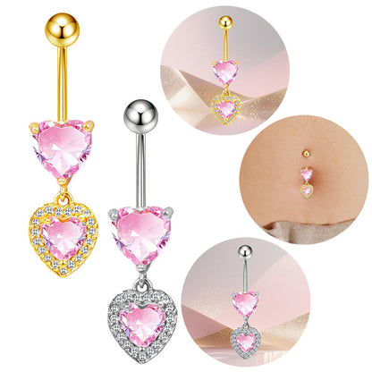 Three-dimensional Copper Flowers Belly Ring With Platinum Plated Electroplated Finish And Zircon Inlay