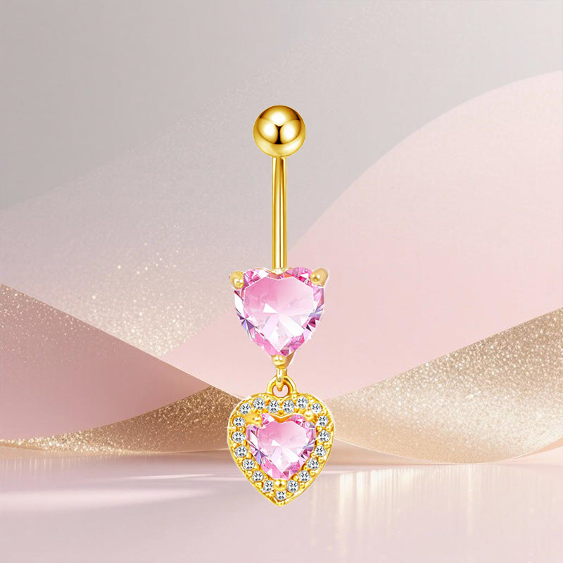 Three-dimensional Copper Flowers Belly Ring With Platinum Plated Electroplated Finish And Zircon Inlay