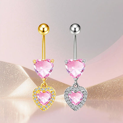 Three-dimensional Copper Flowers Belly Ring With Platinum Plated Electroplated Finish And Zircon Inlay