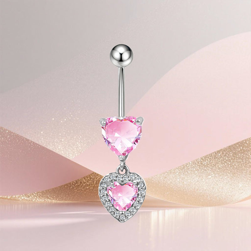 Three-dimensional Copper Flowers Belly Ring With Platinum Plated Electroplated Finish And Zircon Inlay