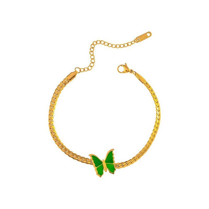 Electroplated Titanium Steel Anklet With Butterfly Pattern, PVD Coated And 14K Real Gold Plated With 0.03µm Thickness