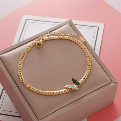 Electroplated Titanium Steel Anklet With Butterfly Pattern, PVD Coated And 14K Real Gold Plated With 0.03µm Thickness