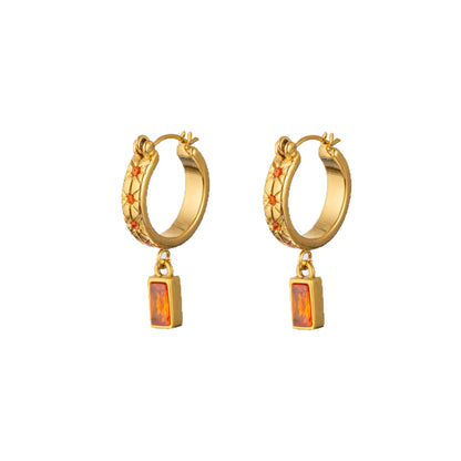 Geometric Three-dimensional Earrings For Unisex Featuring 304 Stainless Steel With 18K Real Gold Plated And Artificial Diamond Inlay