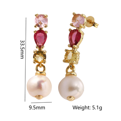 Handmade Square Brass Earrings For Women Featuring Zircon Inlay, 18K Real Gold Plated With 0.03µm Thickness