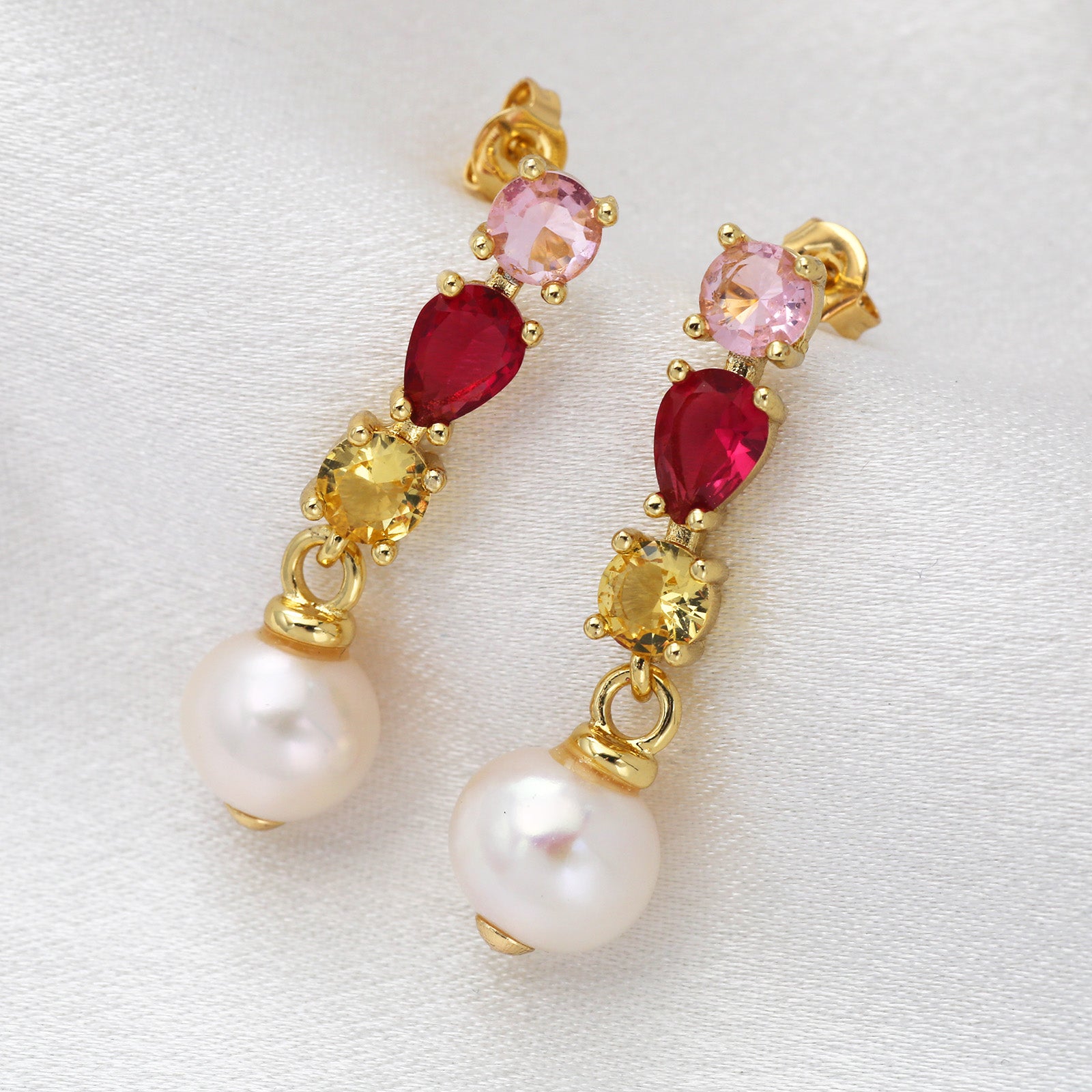 Handmade Square Brass Earrings For Women Featuring Zircon Inlay, 18K Real Gold Plated With 0.03µm Thickness