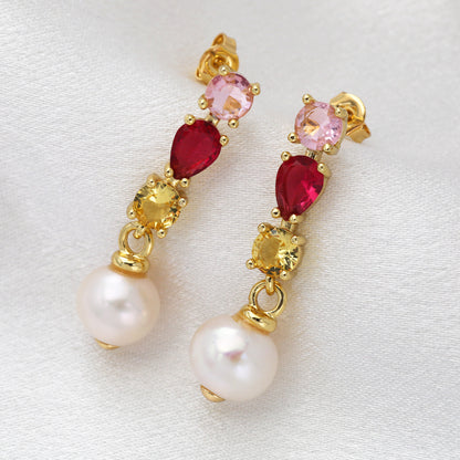 Handmade Square Brass Earrings For Women Featuring Zircon Inlay, 18K Real Gold Plated With 0.03µm Thickness