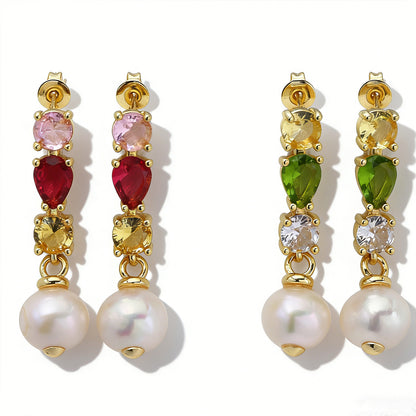 Handmade Square Brass Earrings For Women Featuring Zircon Inlay, 18K Real Gold Plated With 0.03µm Thickness