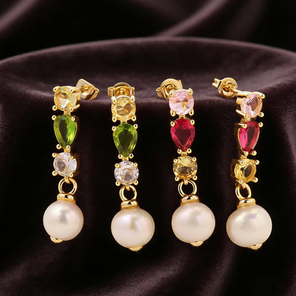 Handmade Square Brass Earrings For Women Featuring Zircon Inlay, 18K Real Gold Plated With 0.03µm Thickness