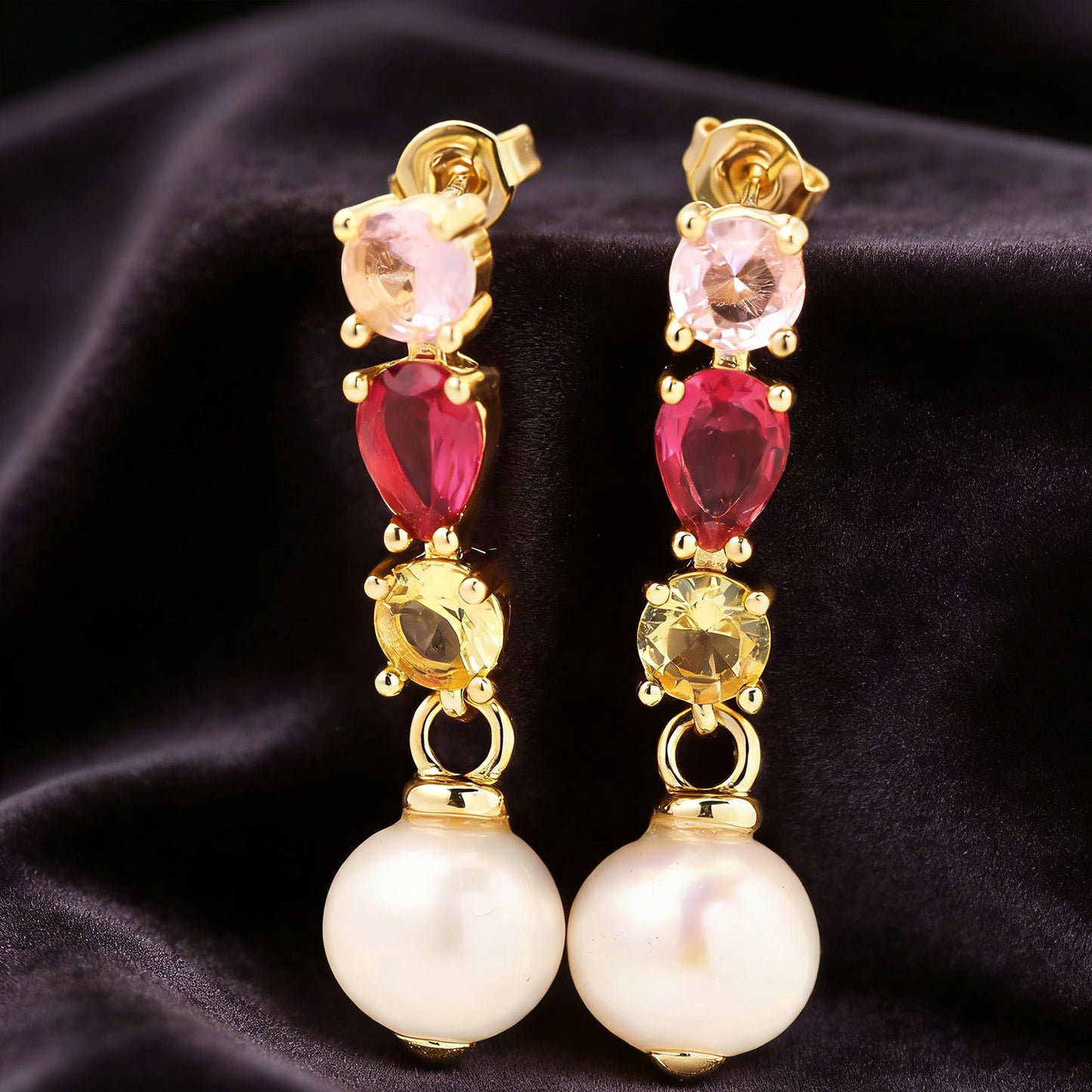 Handmade Square Brass Earrings For Women Featuring Zircon Inlay, 18K Real Gold Plated With 0.03µm Thickness