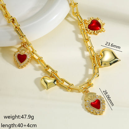 Lemon Multi Charms Necklace For Women In Copper With 18K Real Gold Plated Finish And Zircon Inlay, Featuring Horseshoe Buckle Chain