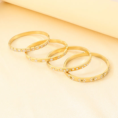 Three-dimensional Square Bangle For Women In 304 Stainless Steel With 18K Real Gold Plating And Rhinestone Inlay