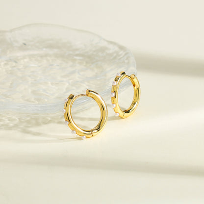 Round Casual Earrings For Valentine's Day Featuring Copper Material With 18K Real Gold Plated And Acrylic Pearl Inlay