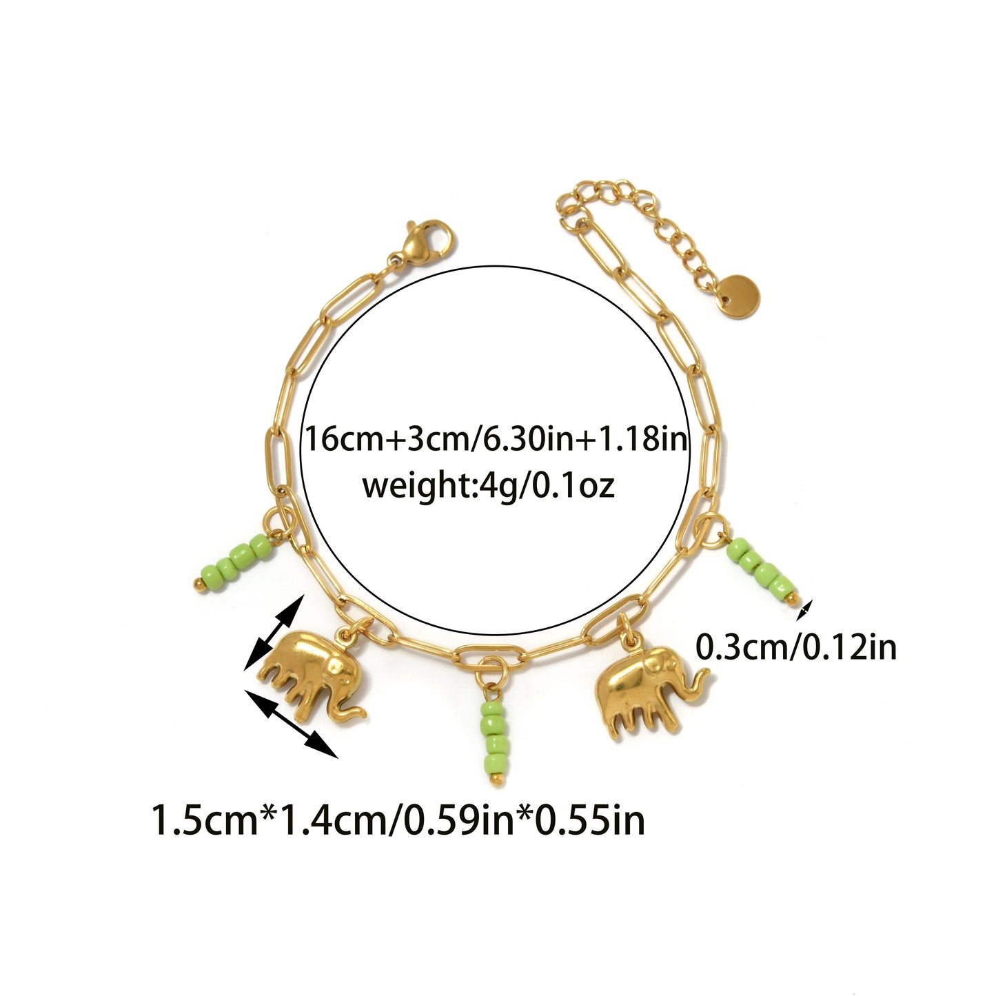 Elephant Multi Charms Bracelet For Unisex Featuring Cartoon Style 304 Stainless Steel With 18K Real Gold Plated Paperclip Chain