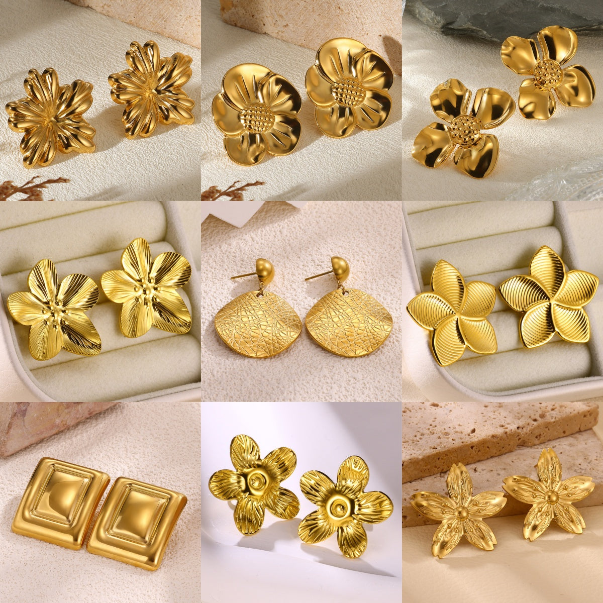 Flowers Stud Earrings For Women Featuring Waterproof Non Tarnish 304 Stainless Steel With 18K Real Gold PVD Coated Plating