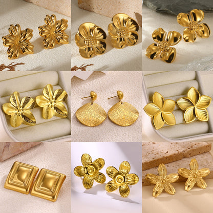 Flowers Stud Earrings For Women Featuring Waterproof Non Tarnish 304 Stainless Steel With 18K Real Gold PVD Coated Plating
