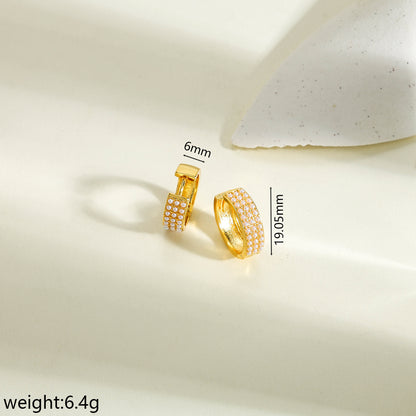 Round Casual Earrings For Valentine's Day Featuring Copper Material With 18K Real Gold Plated And Acrylic Pearl Inlay