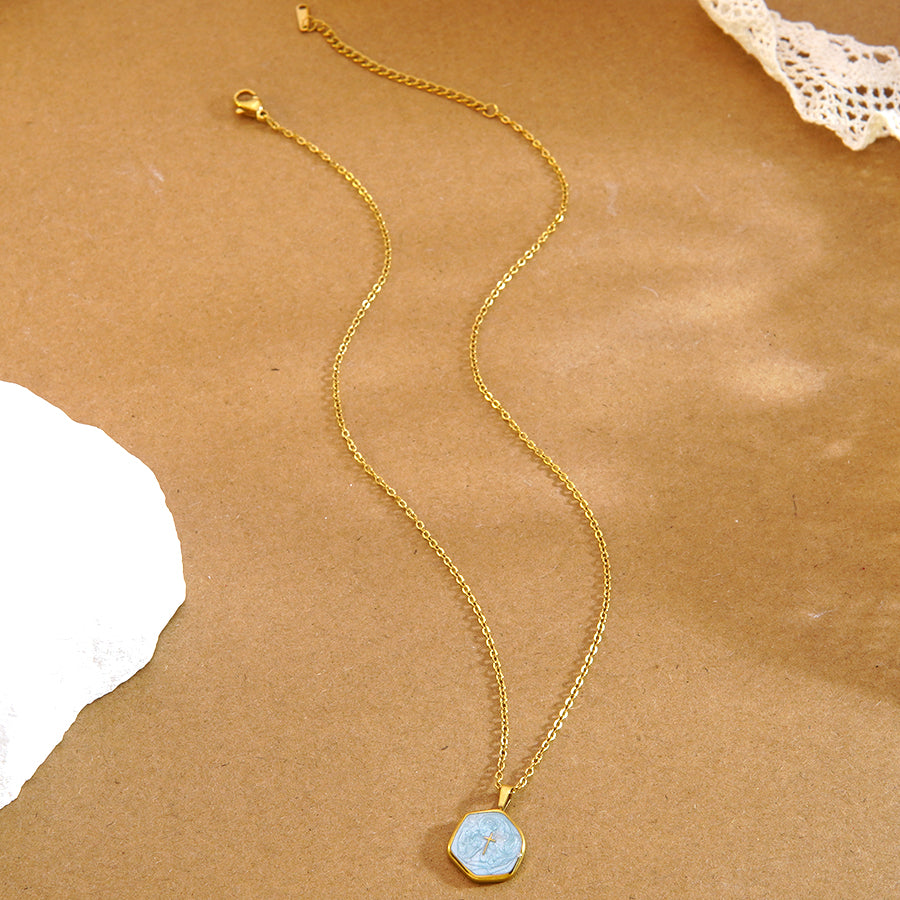 Geometric Three-dimensional Pendant Necklace For Women In 304 Stainless Steel With 18K Real Gold Plated O Chain