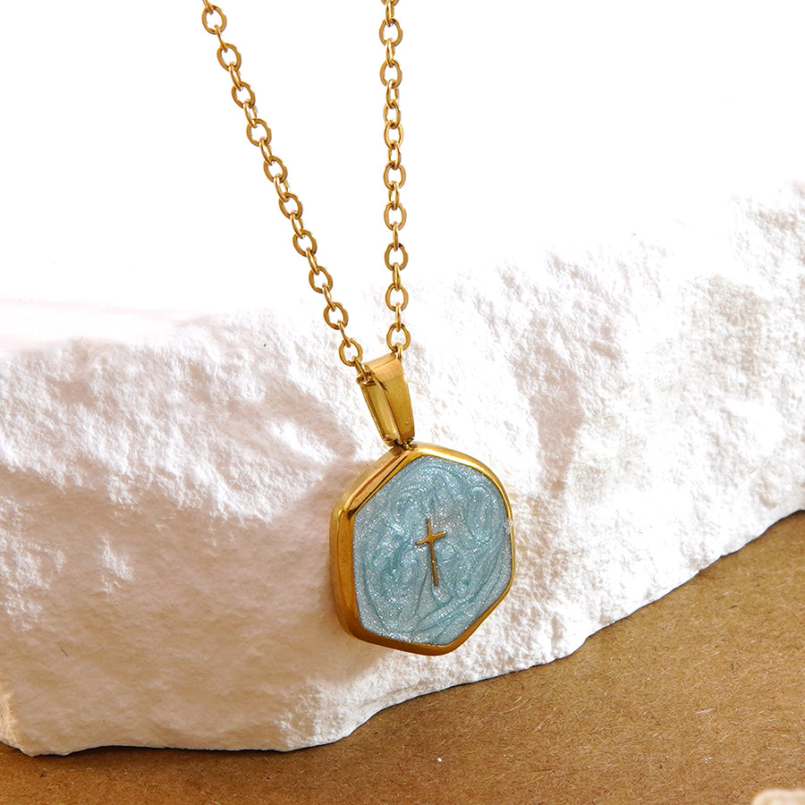 Geometric Three-dimensional Pendant Necklace For Women In 304 Stainless Steel With 18K Real Gold Plated O Chain