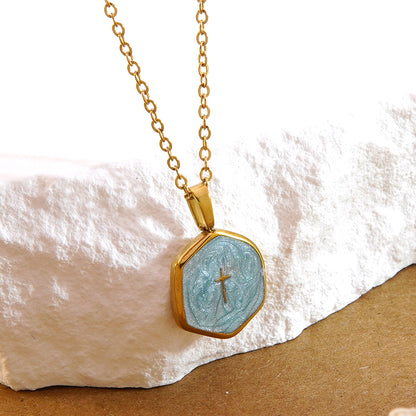 Geometric Three-dimensional Pendant Necklace For Women In 304 Stainless Steel With 18K Real Gold Plated O Chain