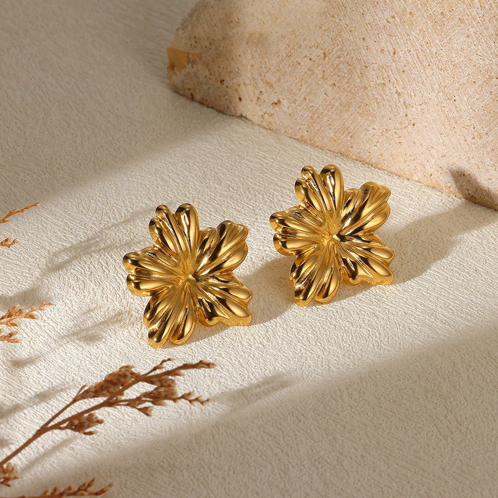 Flowers Stud Earrings For Women Featuring Waterproof Non Tarnish 304 Stainless Steel With 18K Real Gold PVD Coated Plating