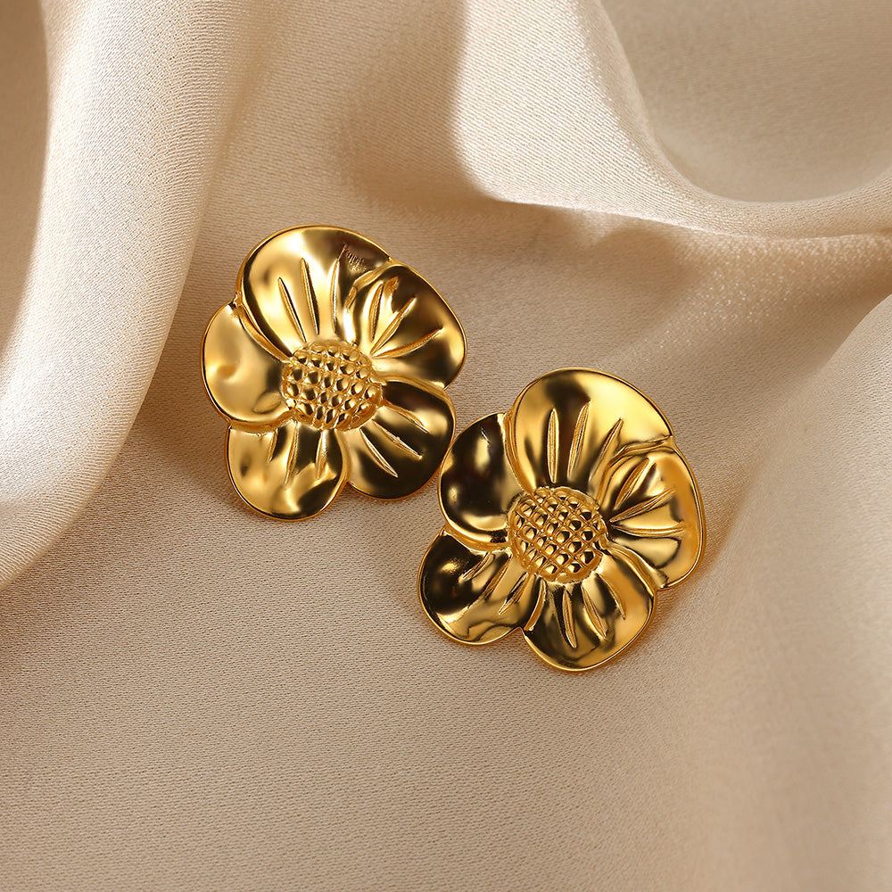 Flowers Stud Earrings For Women Featuring Waterproof Non Tarnish 304 Stainless Steel With 18K Real Gold PVD Coated Plating