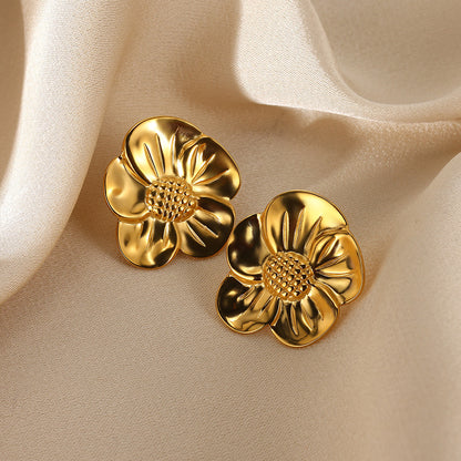 Flowers Stud Earrings For Women Featuring Waterproof Non Tarnish 304 Stainless Steel With 18K Real Gold PVD Coated Plating