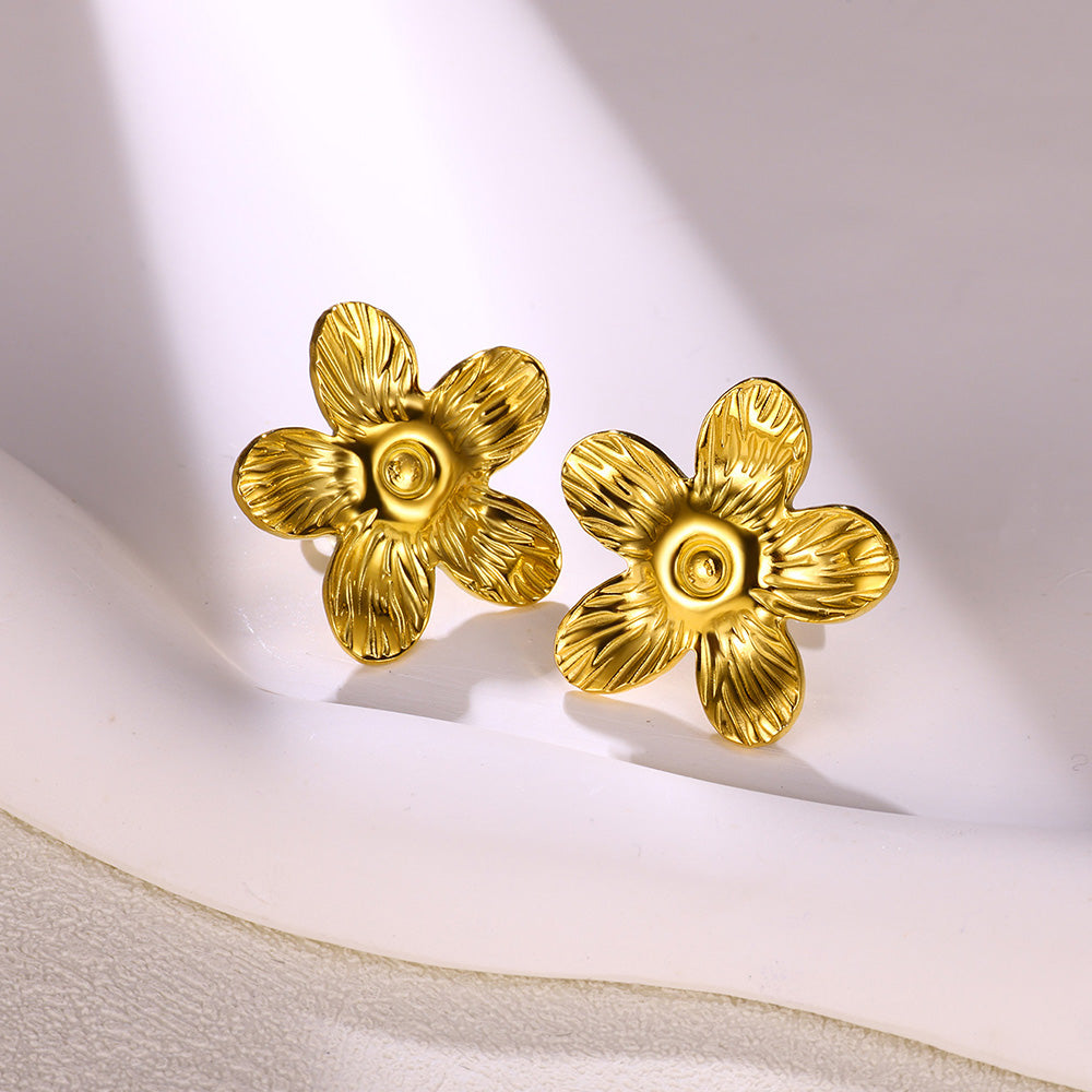 Flowers Stud Earrings For Women Featuring Waterproof Non Tarnish 304 Stainless Steel With 18K Real Gold PVD Coated Plating