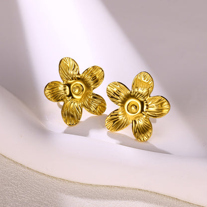 Flowers Stud Earrings For Women Featuring Waterproof Non Tarnish 304 Stainless Steel With 18K Real Gold PVD Coated Plating