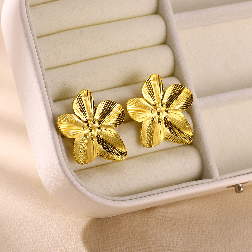 Flowers Stud Earrings For Women Featuring Waterproof Non Tarnish 304 Stainless Steel With 18K Real Gold PVD Coated Plating
