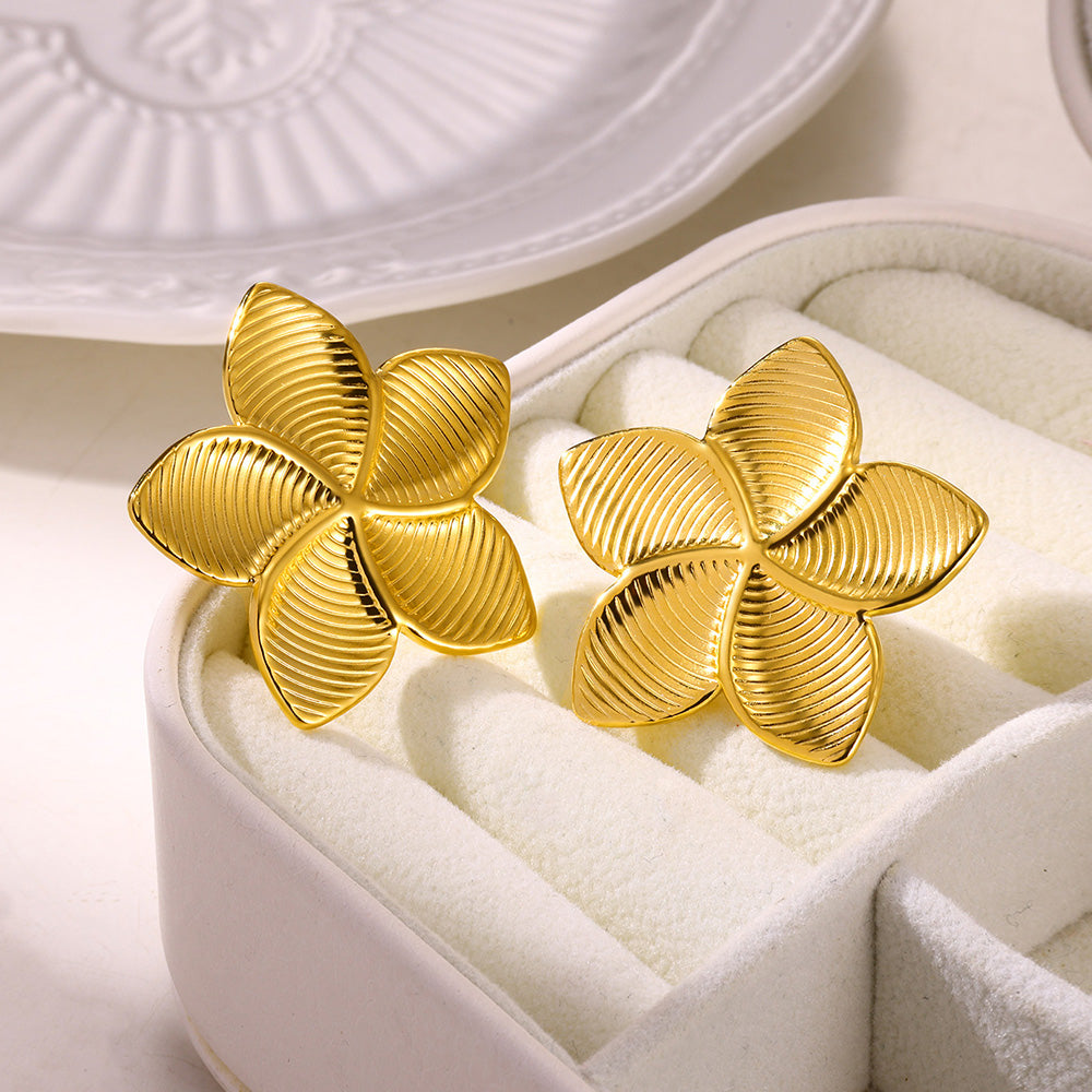 Flowers Stud Earrings For Women Featuring Waterproof Non Tarnish 304 Stainless Steel With 18K Real Gold PVD Coated Plating
