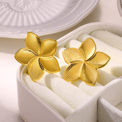Flowers Stud Earrings For Women Featuring Waterproof Non Tarnish 304 Stainless Steel With 18K Real Gold PVD Coated Plating
