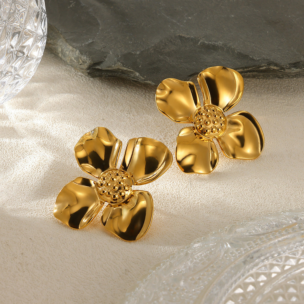 Flowers Stud Earrings For Women Featuring Waterproof Non Tarnish 304 Stainless Steel With 18K Real Gold PVD Coated Plating