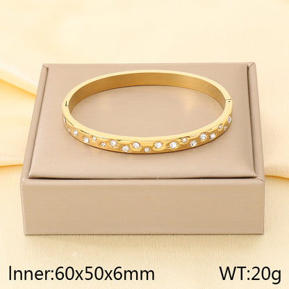 Three-dimensional Square Bangle For Women In 304 Stainless Steel With 18K Real Gold Plating And Rhinestone Inlay