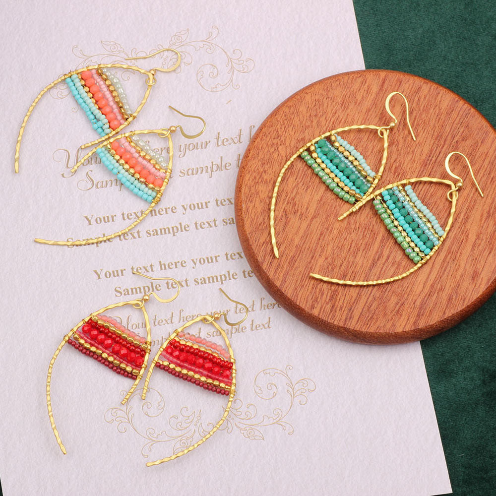 Asymmetrical Bohemian Drop Earrings For Women Featuring Beading In Colour With Unique Asymmetrical Design