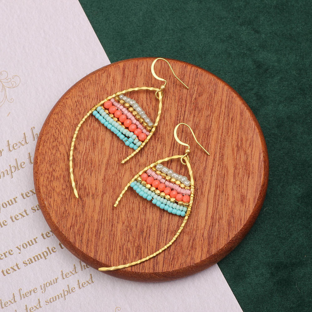 Asymmetrical Bohemian Drop Earrings For Women Featuring Beading In Colour With Unique Asymmetrical Design